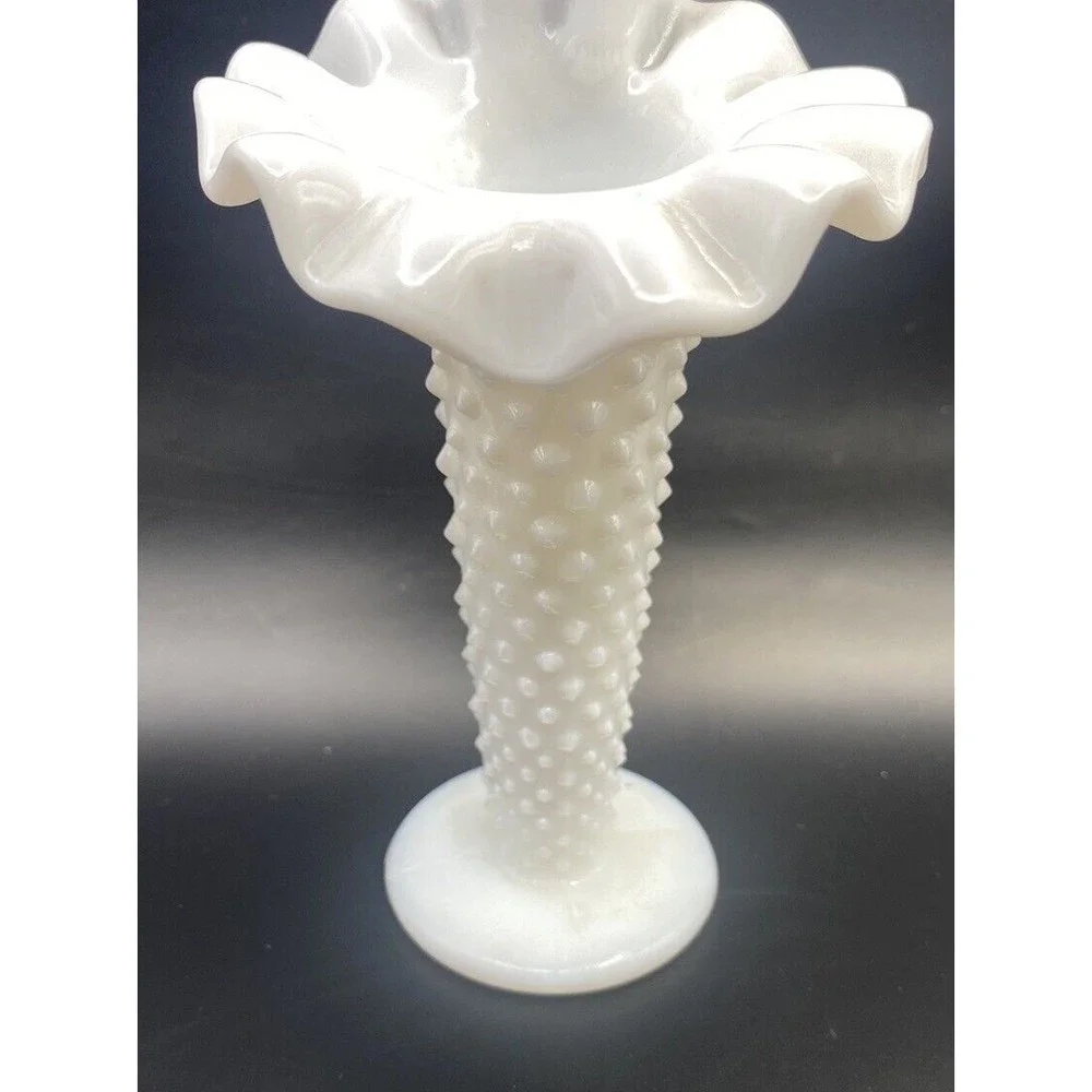Fenton Hobnail Milkglass Jack In The Pupit Mini Vase 5 Inches